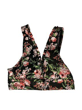 Mossimo Bralette Size Small Black Green Pink Floral Ruffles Padded
